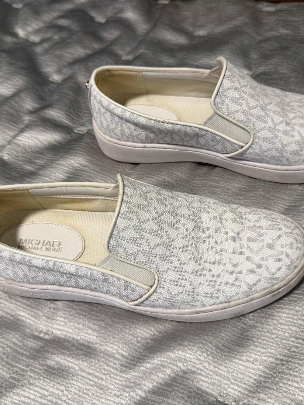 Michael Kors Gray and White MK Logo Slip-On Sneakers - Picture 2 of 3